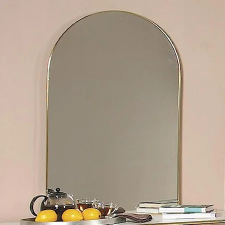 Contemporary Curved Crown Brass Edged Vertical Dresser Mirror